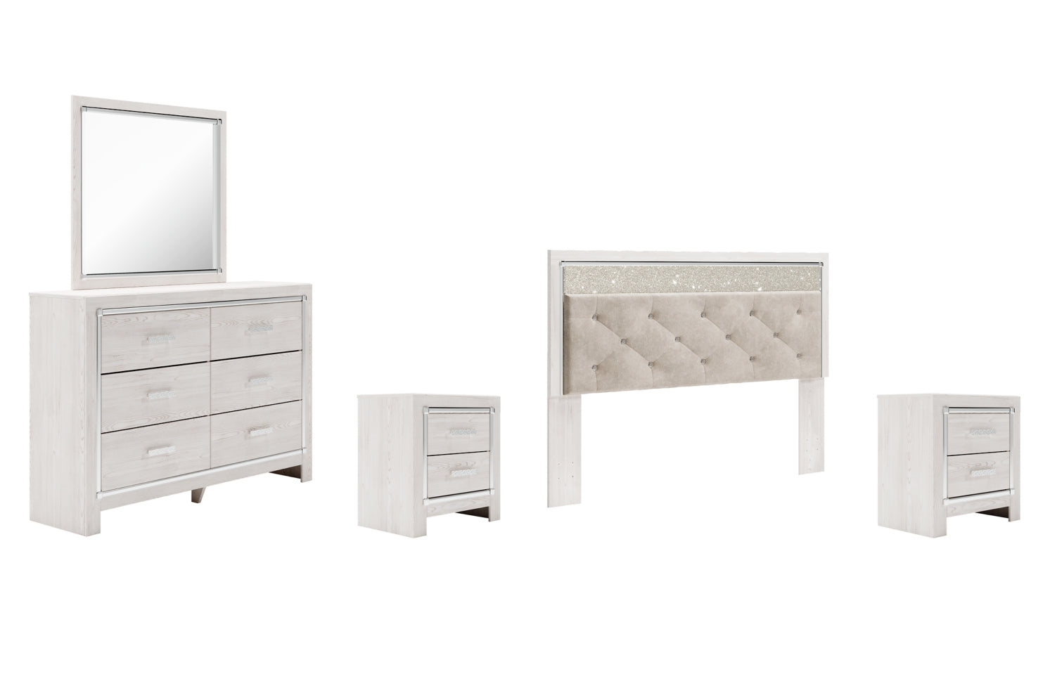 Altyra King Panel Headboard Bed with Mirrored Dresser and 2 Nightstands - MyWaynesHome #