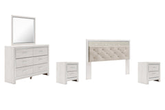 Altyra King Panel Headboard Bed with Mirrored Dresser, Chest and 2 Nightstands - MyWaynesHome #