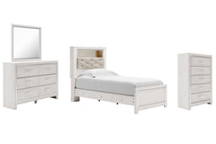 Altyra Twin Panel Bookcase Bed with Mirrored Dresser and Chest - MyWaynesHome #