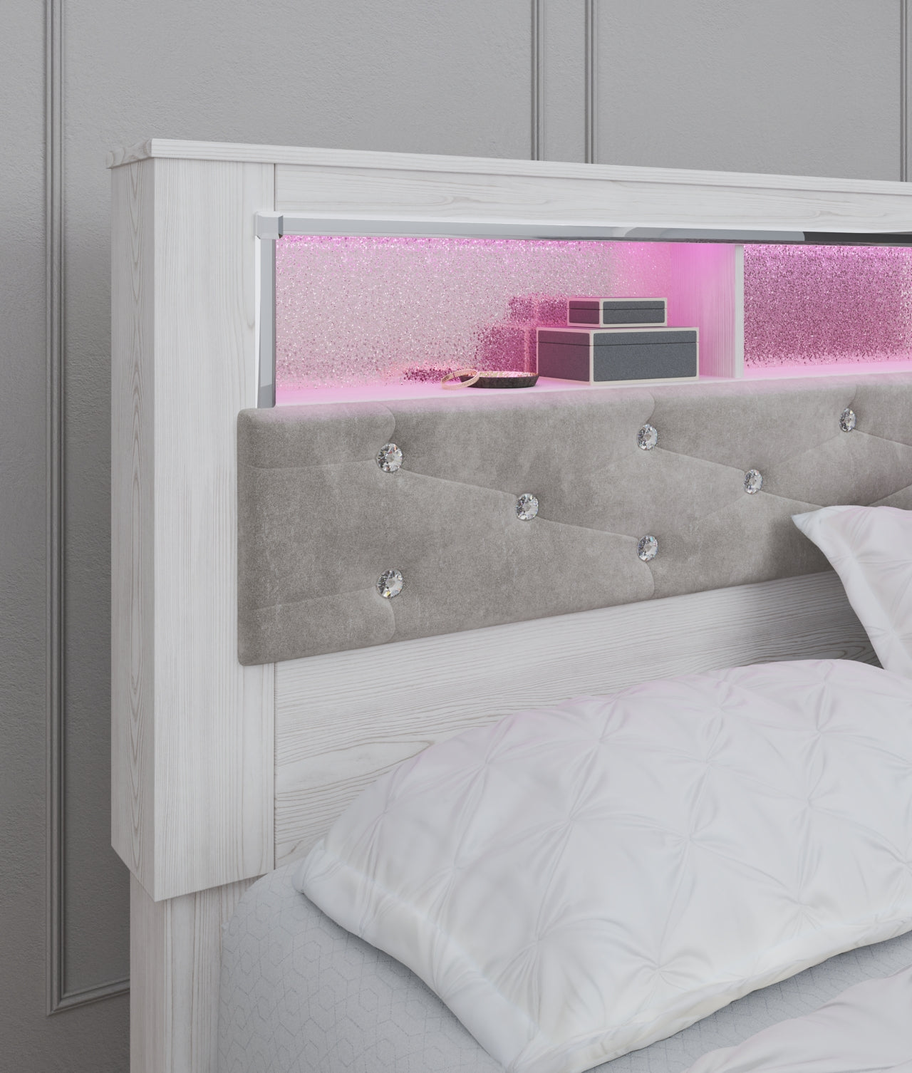 Altyra Queen Upholstered Panel Bookcase Headboard - MyWaynesHome #
