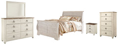 Willowton Queen Sleigh Bed with Mirrored Dresser, Chest and Nightstand - PKG004432