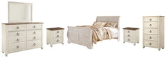 Willowton Queen Sleigh Bed with Mirrored Dresser, Chest and 2 Nightstands - PKG004470
