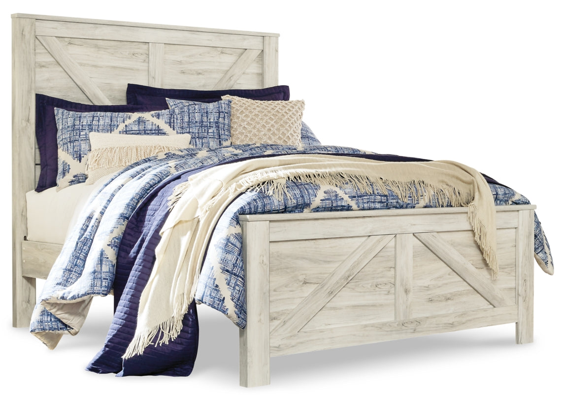 Bellaby King Crossbuck Panel Bed with Mirrored Dresser, Chest and 2 Nightstands - MyWaynesHome #