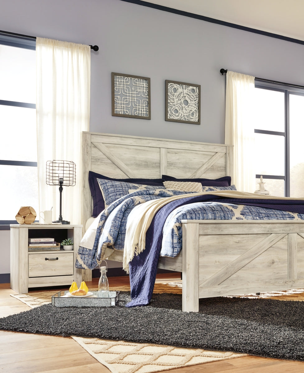 Bellaby King Crossbuck Panel Bed with Mirrored Dresser and 2 Nightstands - MyWaynesHome #