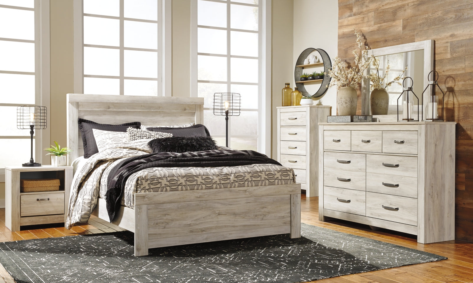 Bellaby Queen Panel Bed with Mirrored Dresser, Chest and Nightstand - MyWaynesHome #