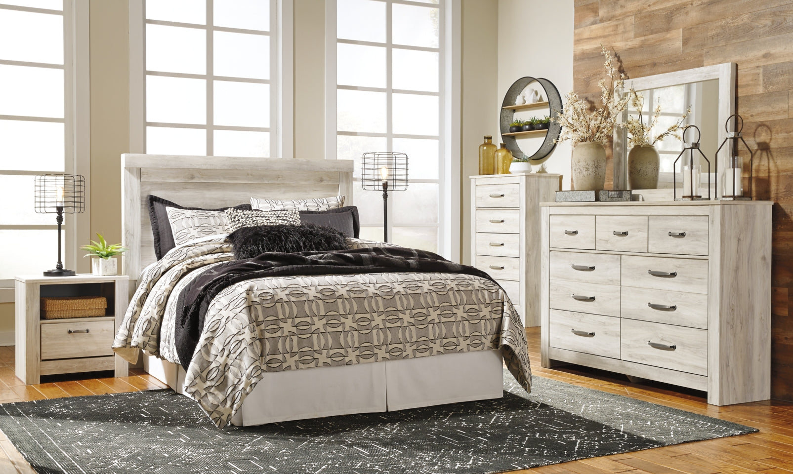 Bellaby Queen Panel Headboard Bed with Mirrored Dresser, Chest and 2 Nightstands - MyWaynesHome #