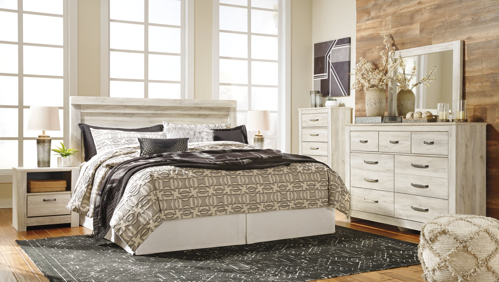 Bellaby Queen Panel Headboard Bed with Mirrored Dresser, Chest and 2 Nightstands - MyWaynesHome #