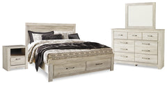 Bellaby King Platform Bed with 2 Storage Drawers with Mirrored Dresser and Nightstand - MyWaynesHome #