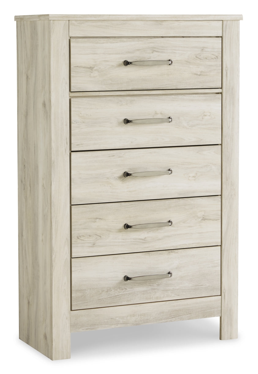 Bellaby King Crossbuck Panel Bed with Mirrored Dresser and Chest - MyWaynesHome #
