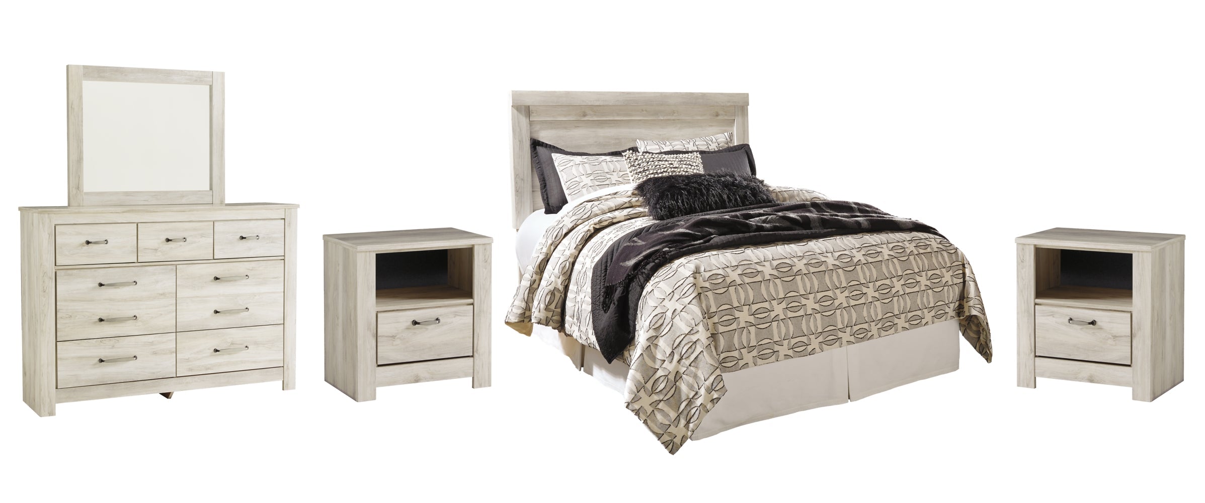 Bellaby Queen Panel Headboard Bed with Mirrored Dresser and 2 Nightstands - MyWaynesHome #