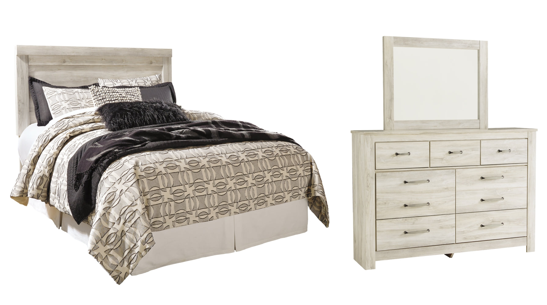 Bellaby Queen Panel Headboard Bed with Mirrored Dresser - MyWaynesHome #