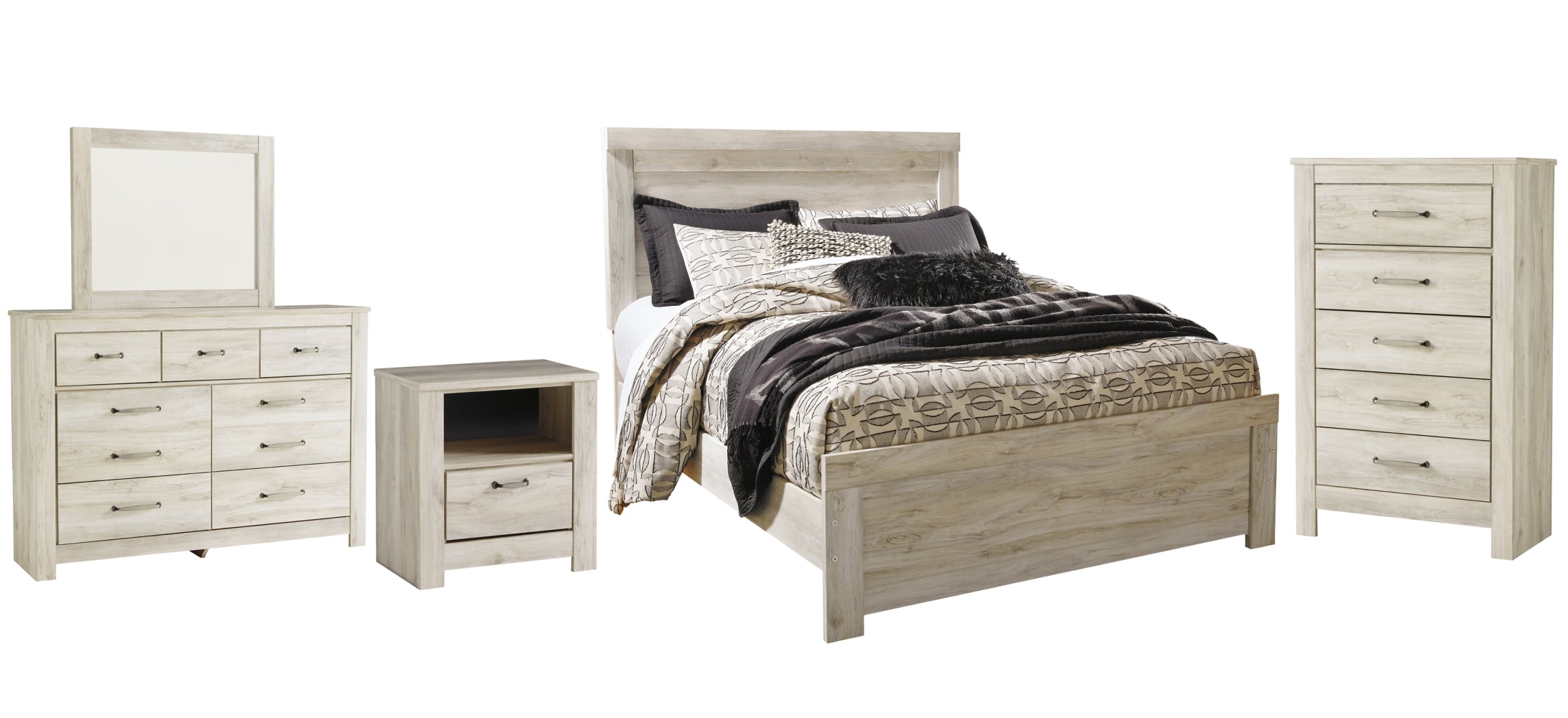 Bellaby Queen Panel Bed with Mirrored Dresser, Chest and Nightstand - MyWaynesHome #