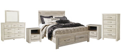 Bellaby Queen Platform Bed with 2 Storage Drawers with Mirrored Dresser, Chest and 2 Nightstands - MyWaynesHome #