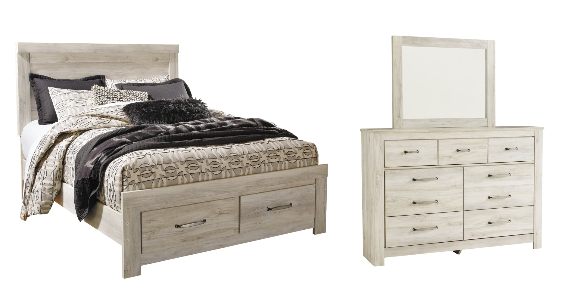 Bellaby Queen Platform Bed with 2 Storage Drawers with Mirrored Dresser - MyWaynesHome #