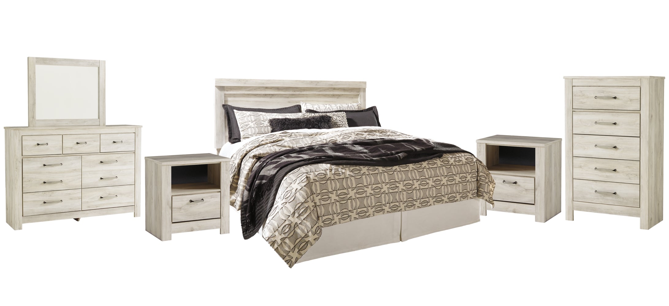 Bellaby Queen Panel Headboard Bed with Mirrored Dresser, Chest and 2 Nightstands - MyWaynesHome #