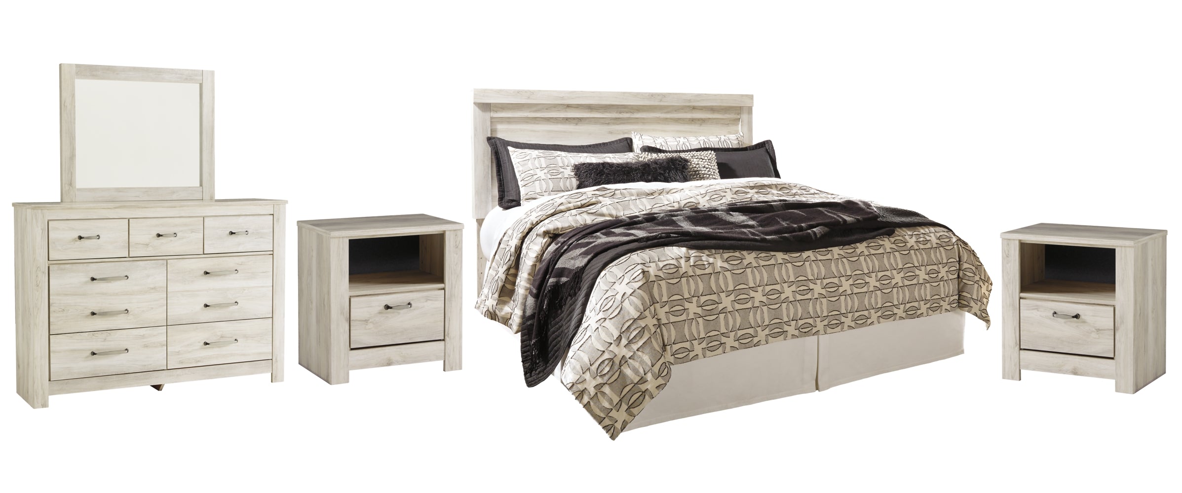 Bellaby Queen Panel Headboard Bed with Mirrored Dresser and 2 Nightstands - MyWaynesHome #