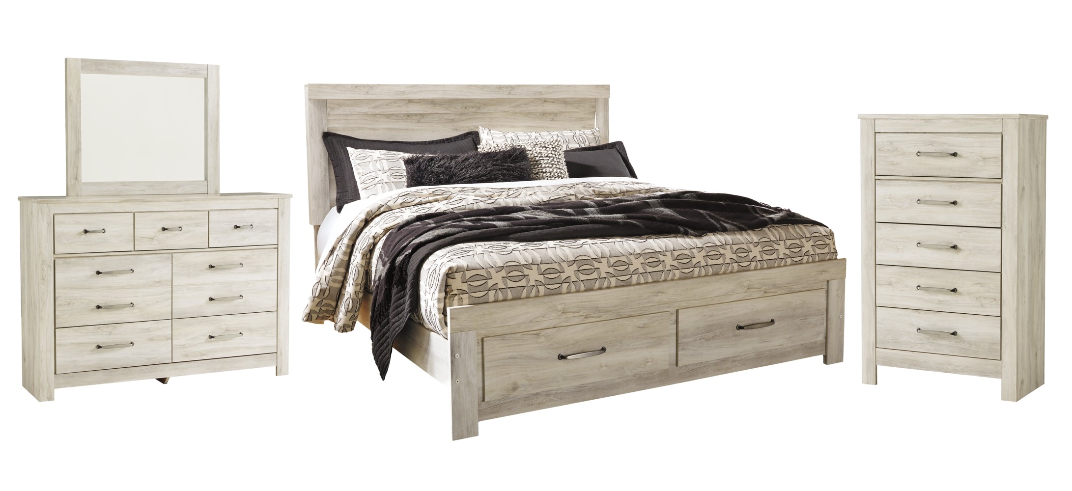 Bellaby Queen Platform Bed with 2 Storage Drawers with Mirrored Dresser and Chest - MyWaynesHome #