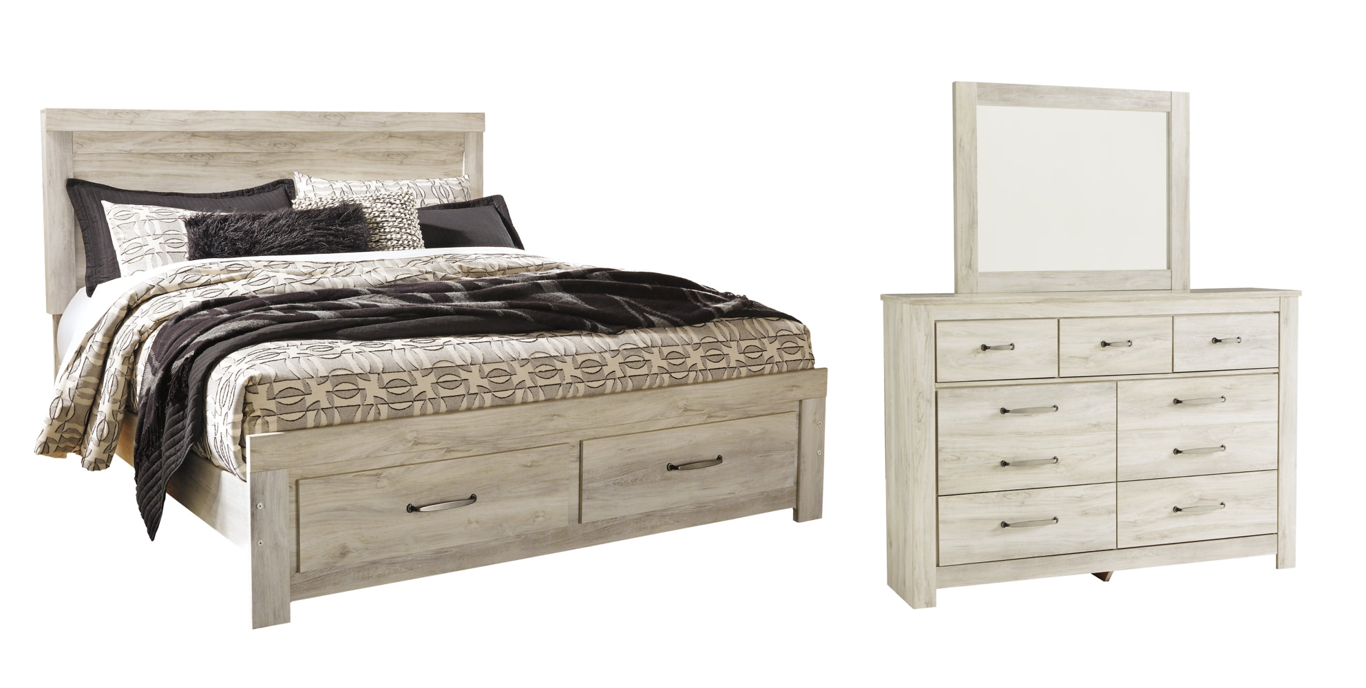 Bellaby Queen Platform Bed with 2 Storage Drawers with Mirrored Dresser - MyWaynesHome #