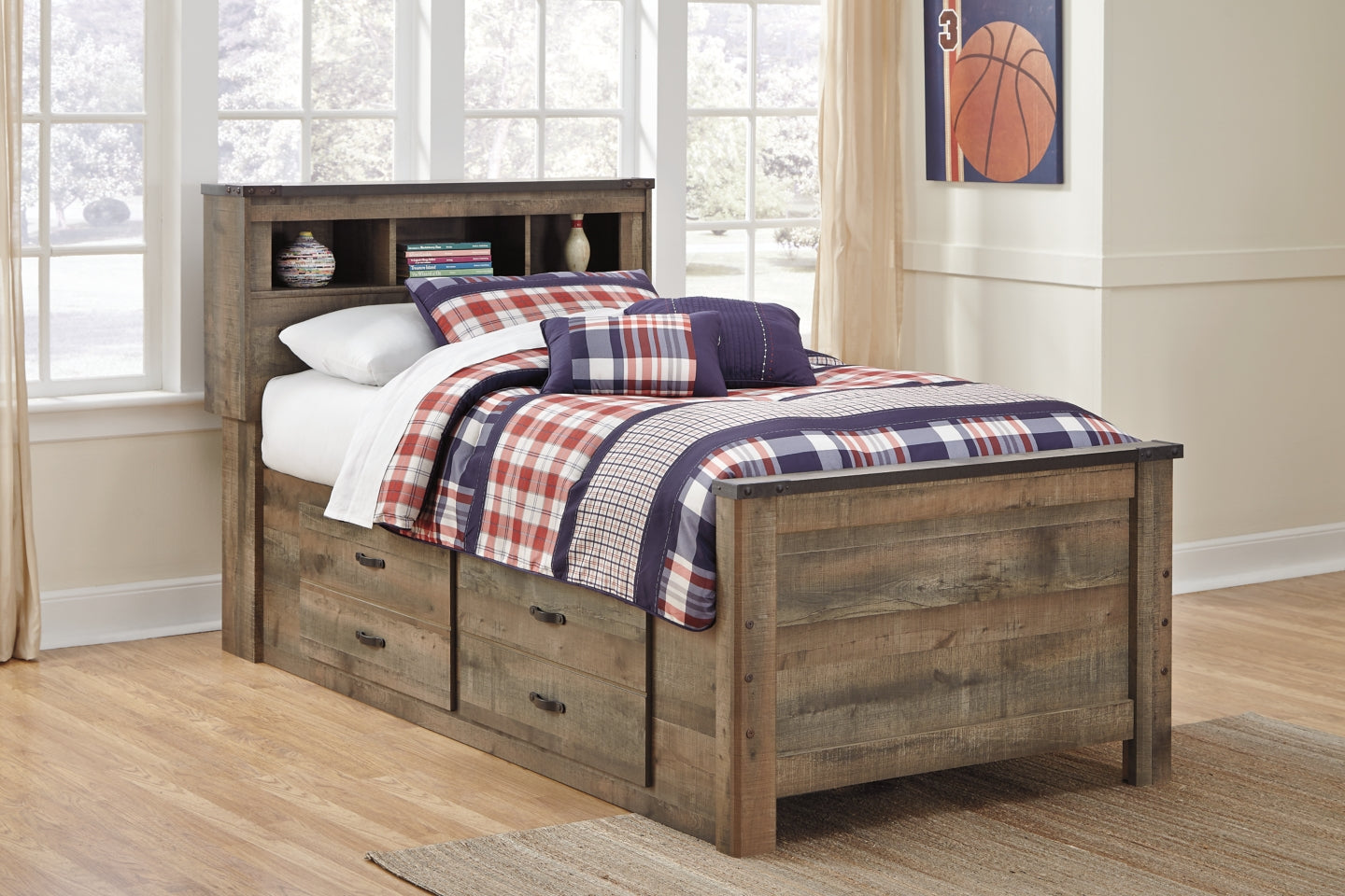 Trinell Bookcase Bed with 2 Storage Drawers - MyWaynesHome #