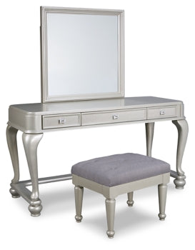 Coralayne Queen Upholstered Bed and Vanity with Mirror and Stool - MyWaynesHome #