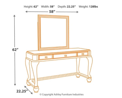 Coralayne Queen Upholstered Bed and Vanity with Mirror and Stool - MyWaynesHome #