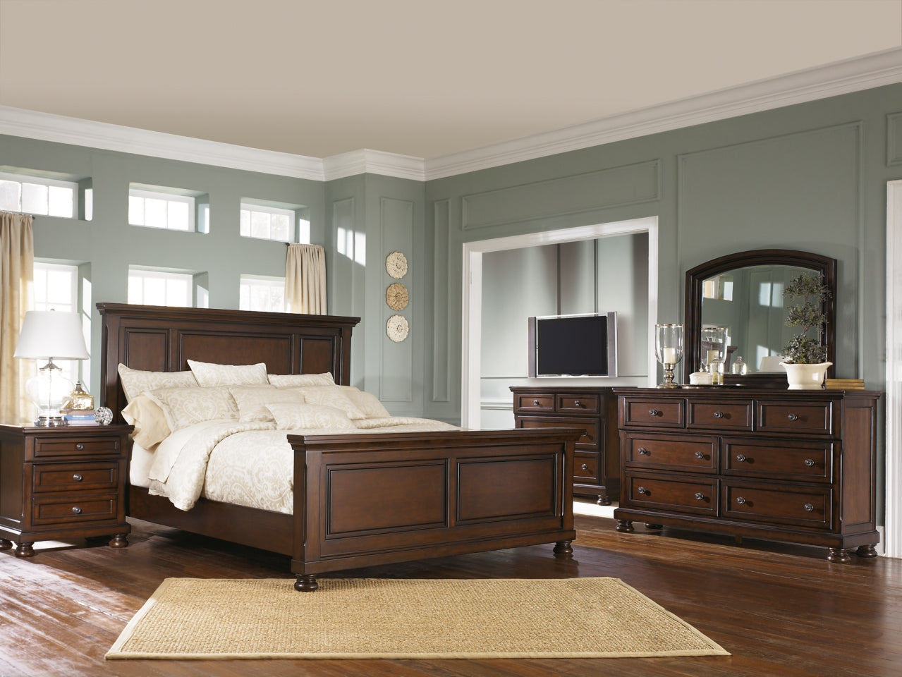 Porter Queen Panel Bed with Mirrored Dresser - MyWaynesHome #