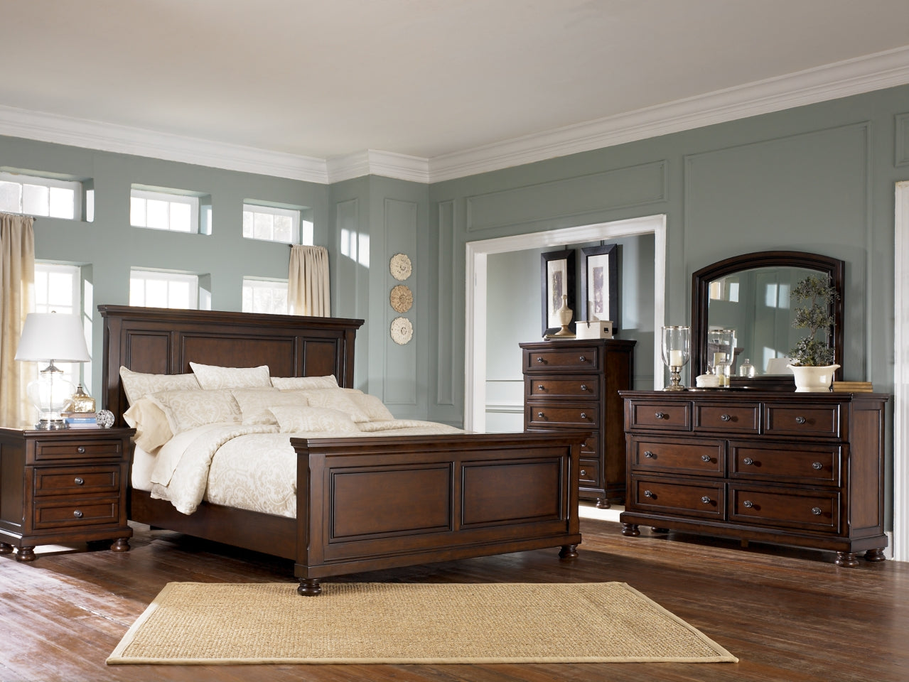 Porter Queen Panel Bed with Mirrored Dresser and 2 Nightstands - MyWaynesHome #