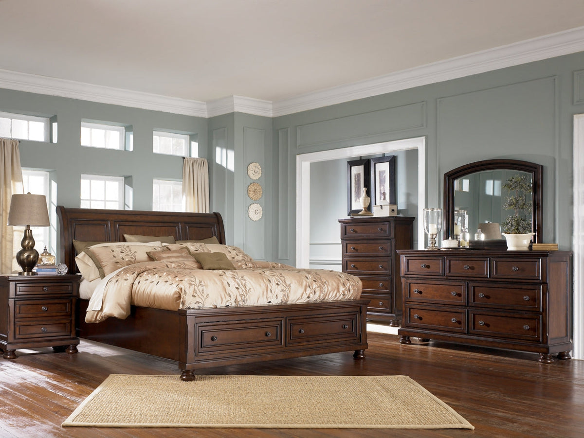 Porter Queen Sleigh Bed with Mirrored Dresser, Chest and Nightstand - MyWaynesHome #