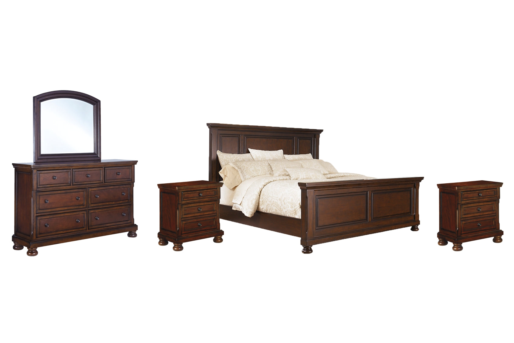 Porter Queen Panel Bed with Mirrored Dresser and 2 Nightstands - MyWaynesHome #