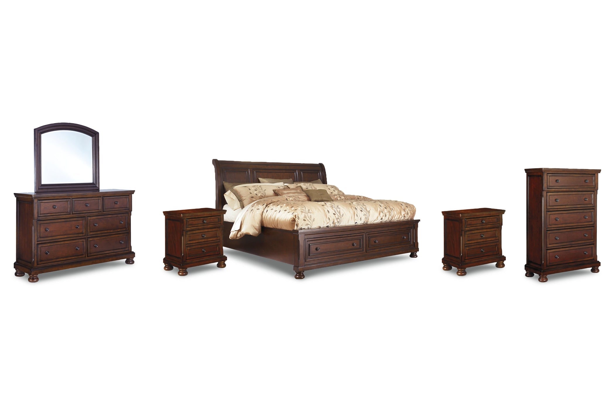 Porter Queen Sleigh Bed with Mirrored Dresser, Chest and 2 Nightstands - MyWaynesHome #