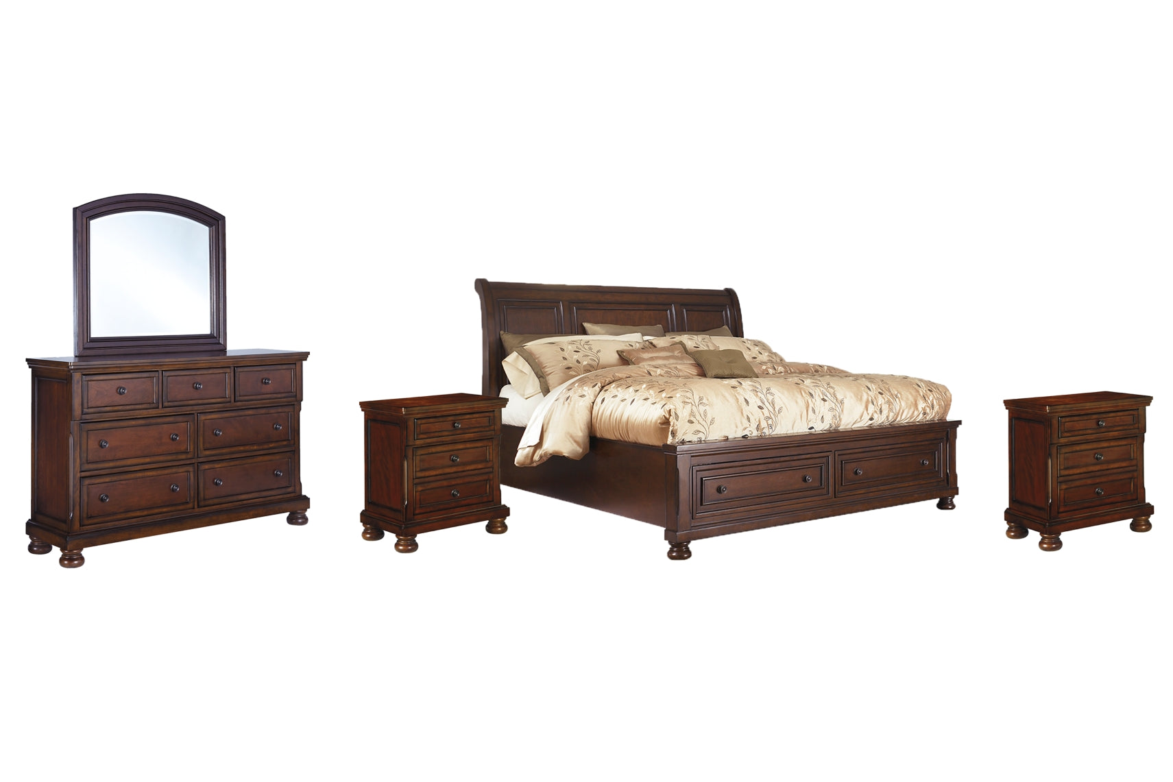 Porter Queen Sleigh Bed with Mirrored Dresser and 2 Nightstands - MyWaynesHome #