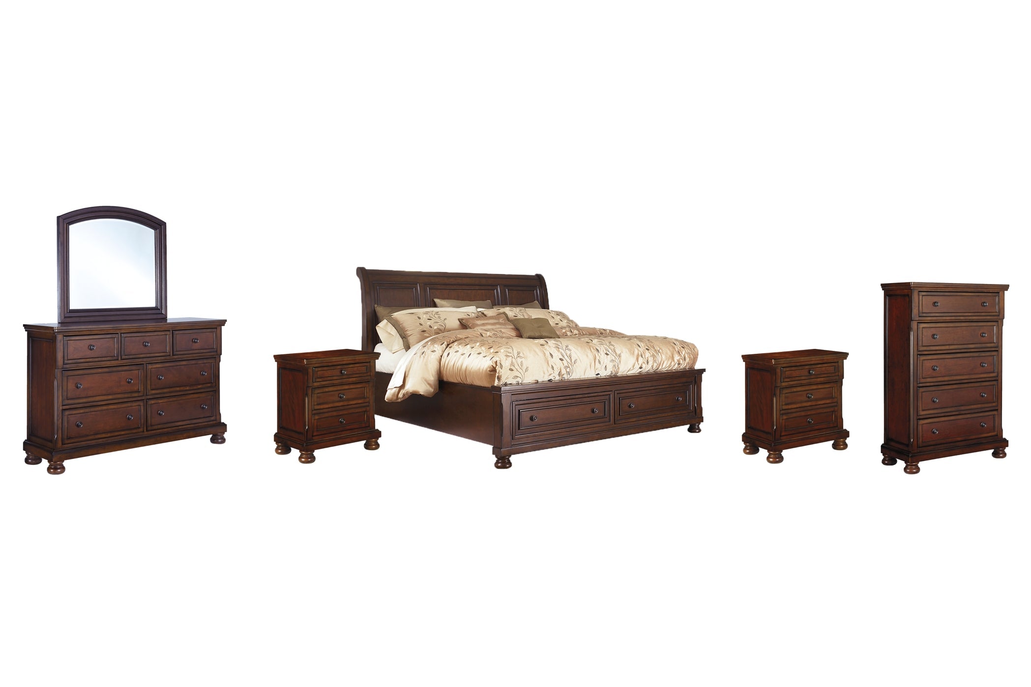 Porter Queen Sleigh Bed with Mirrored Dresser, Chest and 2 Nightstands - MyWaynesHome #