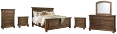 Flynnter Queen Panel Bed with Mirrored Dresser, Chest and 2 Nightstands - MyWaynesHome #