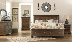 Flynnter King Panel Bed with 2 Storage Drawers with Mirrored Dresser, Chest and Nightstand - MyWaynesHome #