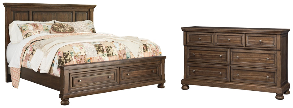 Flynnter Queen Panel Bed with 2 Storage Drawers with Dresser - MyWaynesHome #