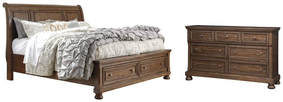 Flynnter Queen Sleigh Bed with 2 Storage Drawers with Dresser with Dresser - MyWaynesHome #