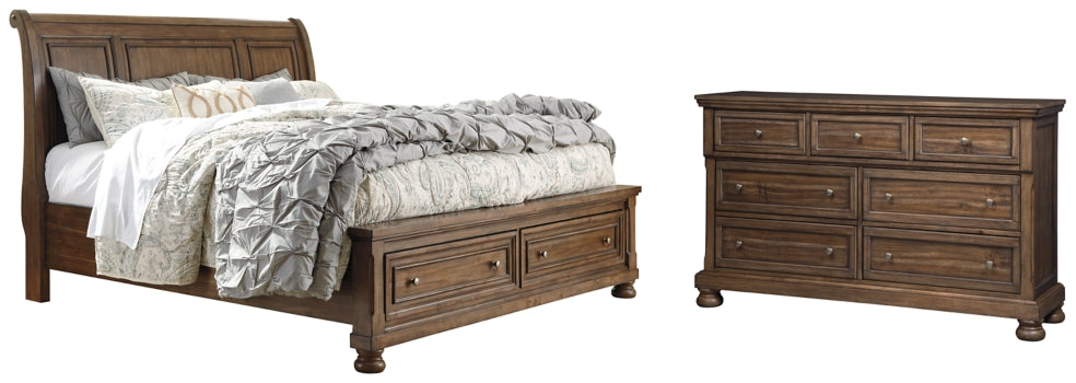 Flynnter Queen Sleigh Bed with 2 Storage Drawers with Dresser with Dresser - MyWaynesHome #