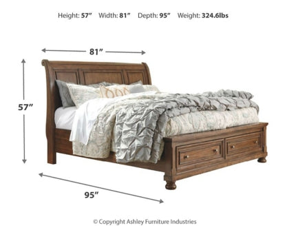 Flynnter Queen Sleigh Bed with 2 Storage Drawers with Mirrored Dresser and Chest - MyWaynesHome #