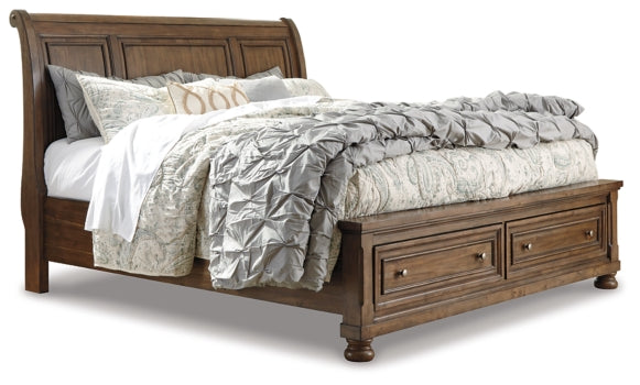 Flynnter Queen Sleigh Bed with 2 Storage Drawers with Mirrored Dresser - MyWaynesHome #