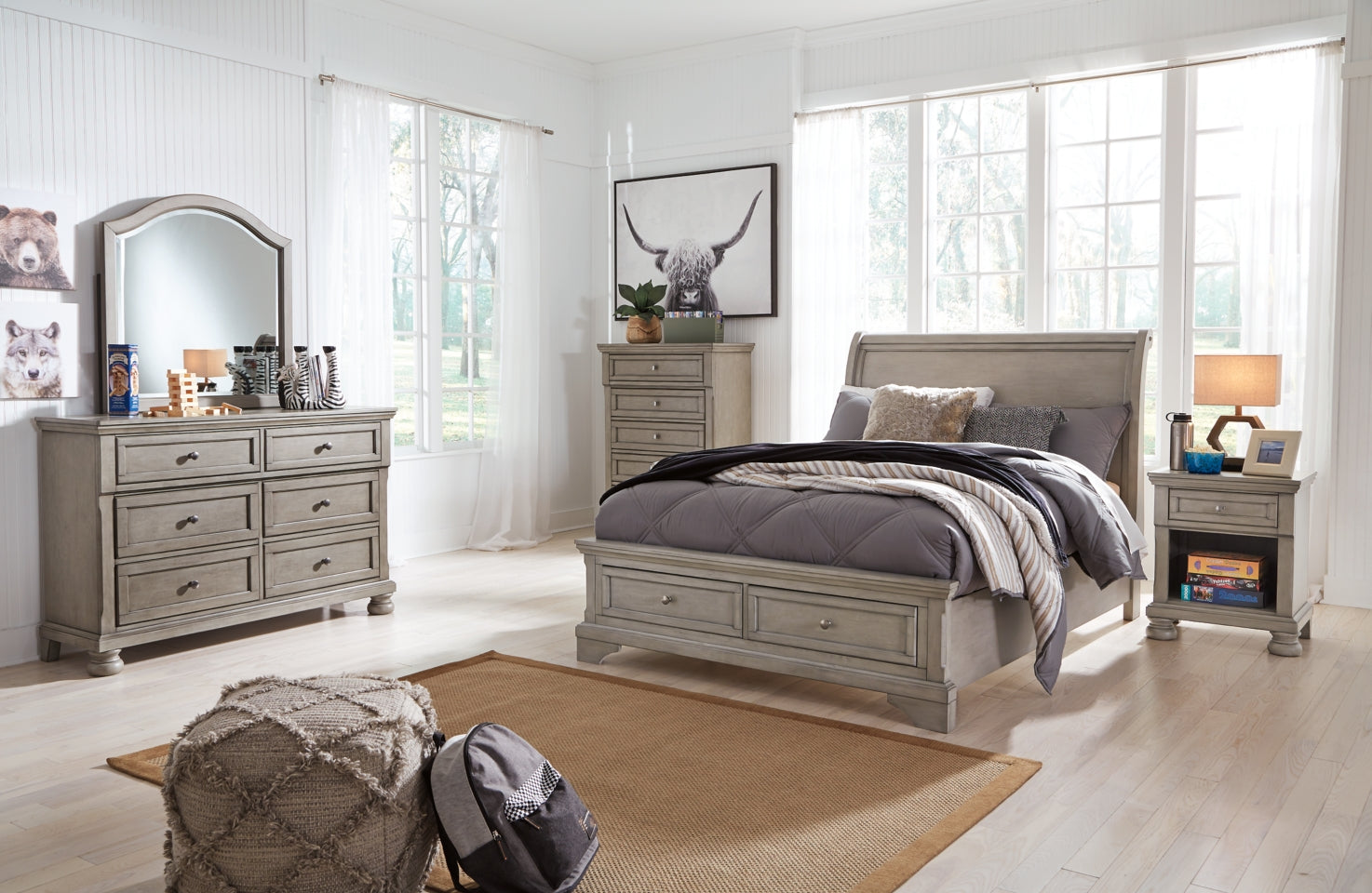 Lettner Full Sleigh Bed with Mirrored Dresser - MyWaynesHome #