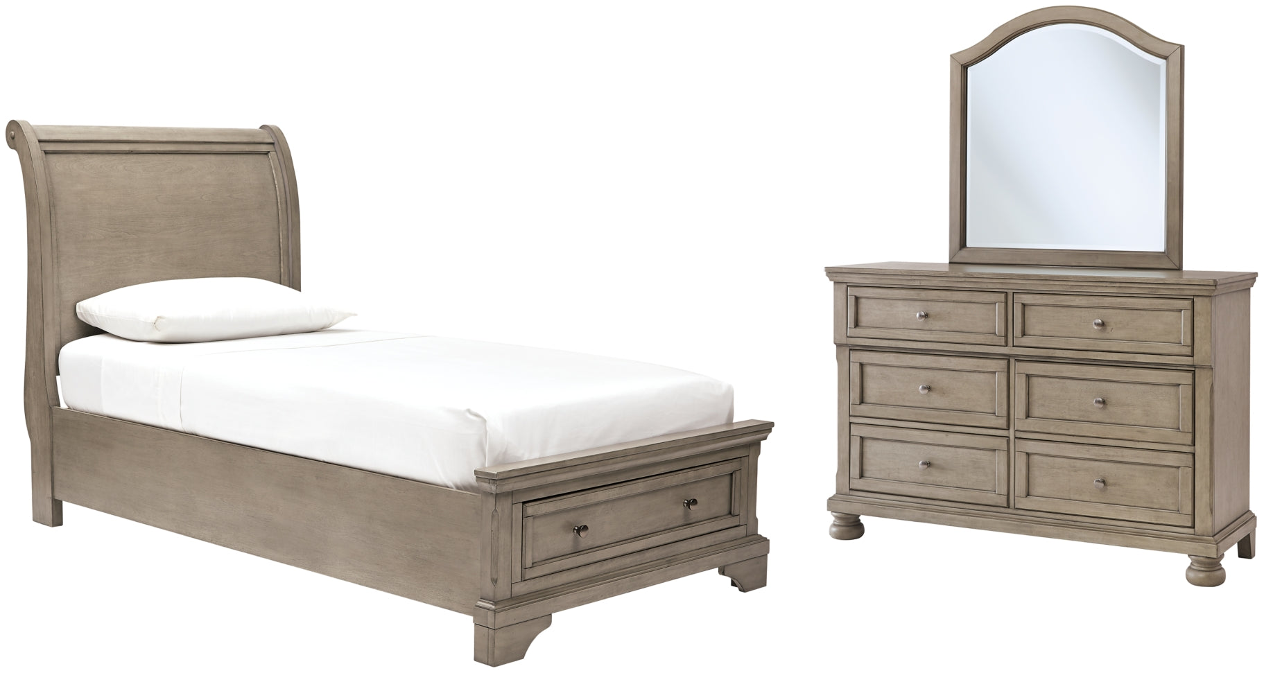 Lettner Twin Sleigh Bed with Mirrored Dresser - MyWaynesHome #