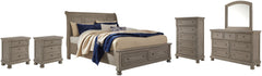 Lettner Queen Sleigh Bed with 2 Storage Drawers with Mirrored Dresser, Chest and 2 Nightstands
