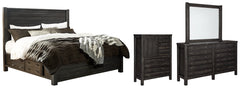 Baylow Queen Panel Bed with 4 Storage Drawers with Mirrored Dresser and Chest - MyWaynesHome #