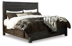 Baylow Queen Panel Bed with 4 Storage Drawers with Mirrored Dresser, Chest and 2 Nightstands - MyWaynesHome #