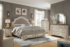 Realyn Queen Upholstered Bed with Mirrored Dresser and Chest - MyWaynesHome #