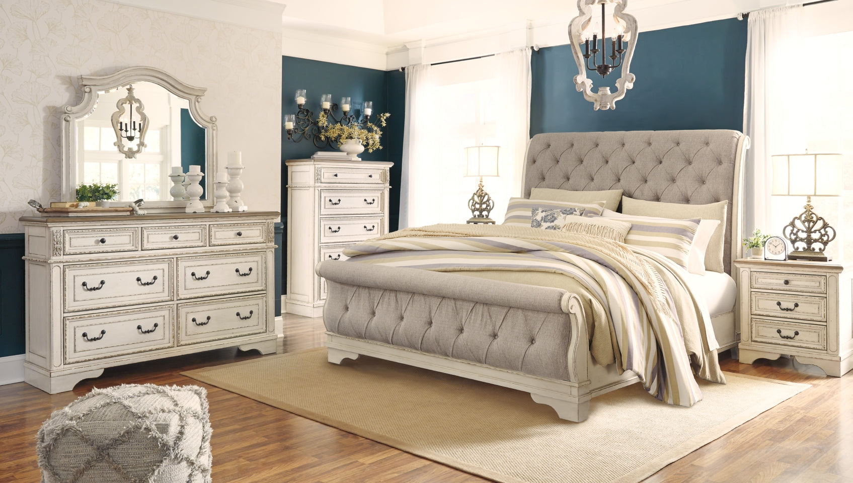 Realyn King Sleigh Bed with Mirrored Dresser, Chest and Nightstand - MyWaynesHome #