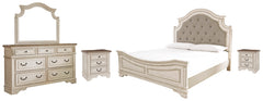 Realyn Queen Upholstered Panel Bed with Mirrored Dresser and 2 Nightstands - MyWaynesHome #