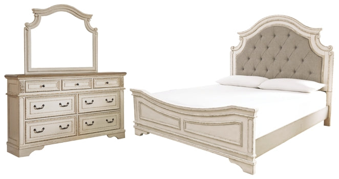 Realyn Queen Upholstered Panel Bed with Mirrored Dresser - MyWaynesHome #