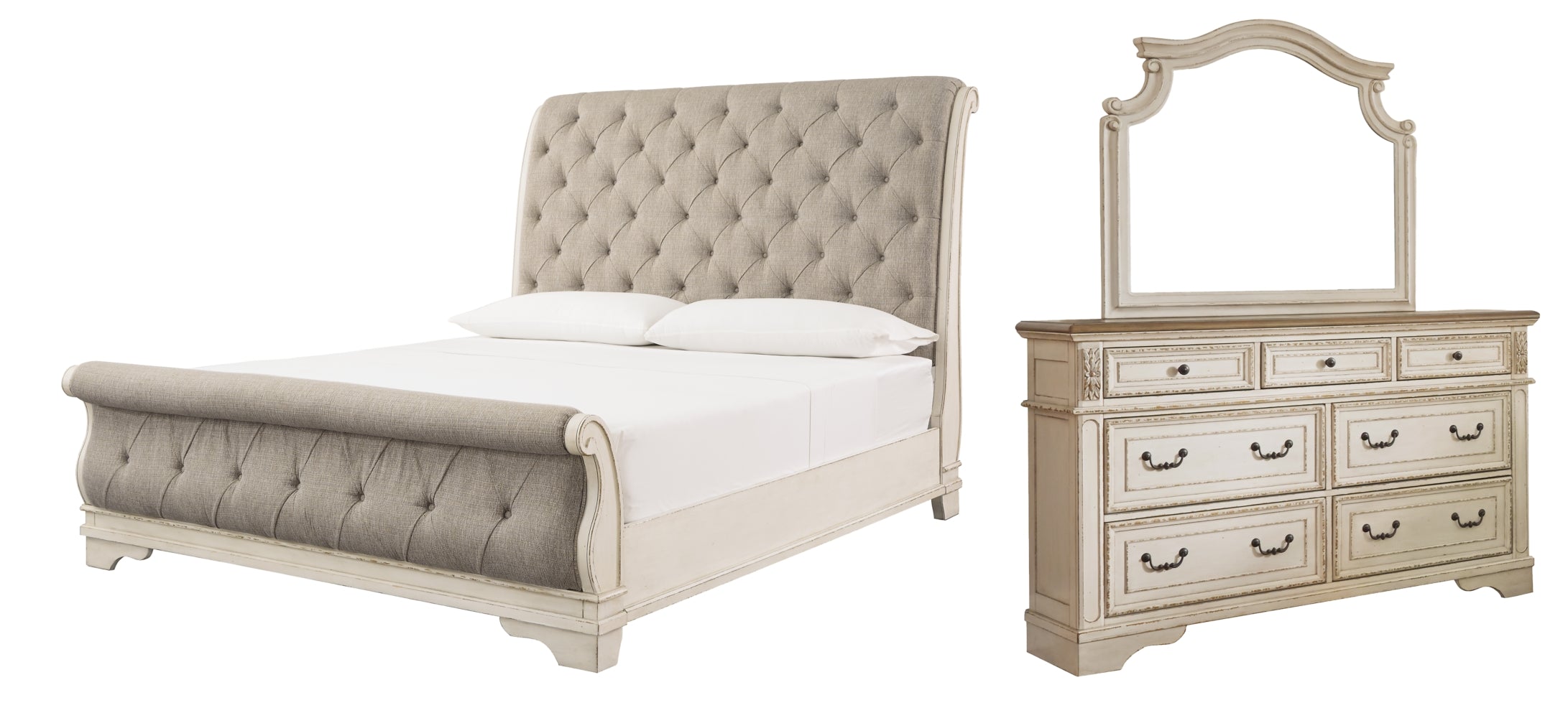 Realyn Queen Sleigh Bed with Mirrored Dresser - MyWaynesHome #