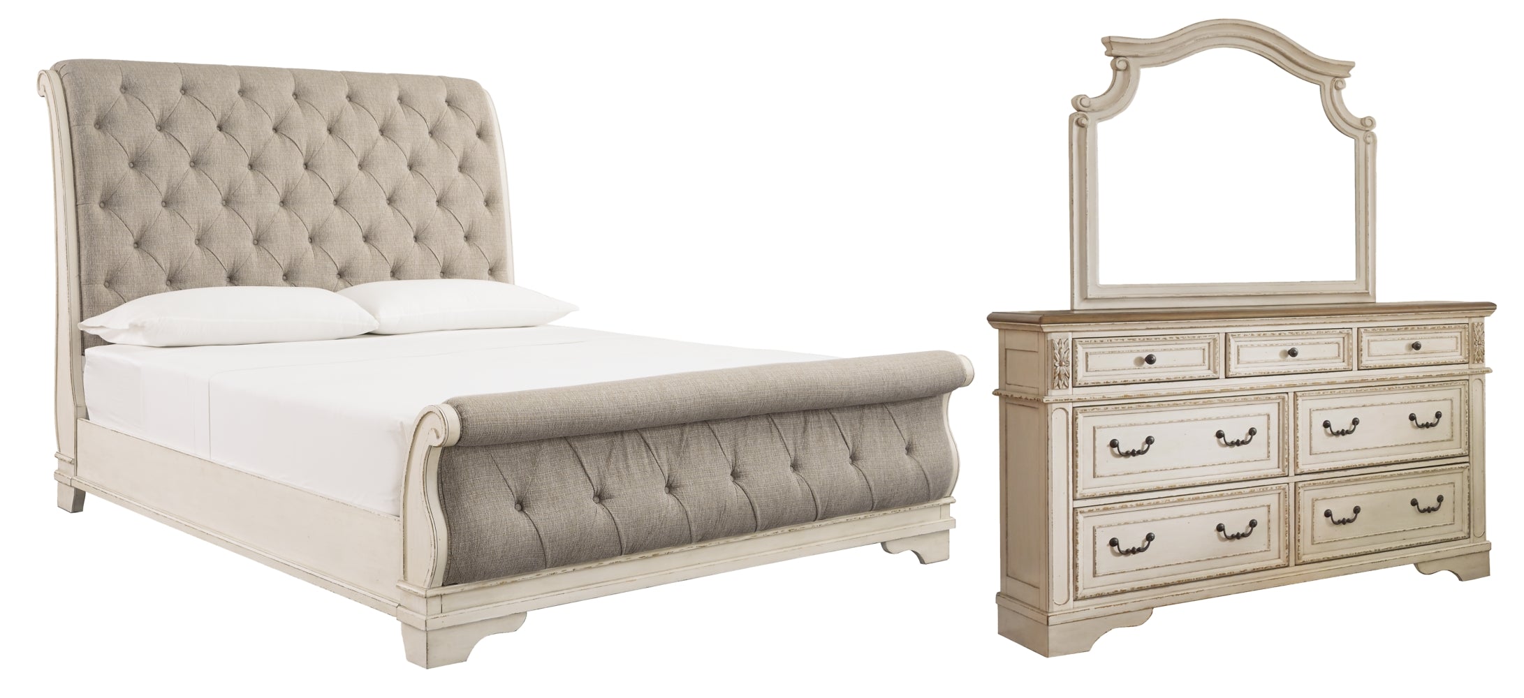 Realyn Queen Sleigh Bed with Mirrored Dresser - MyWaynesHome #